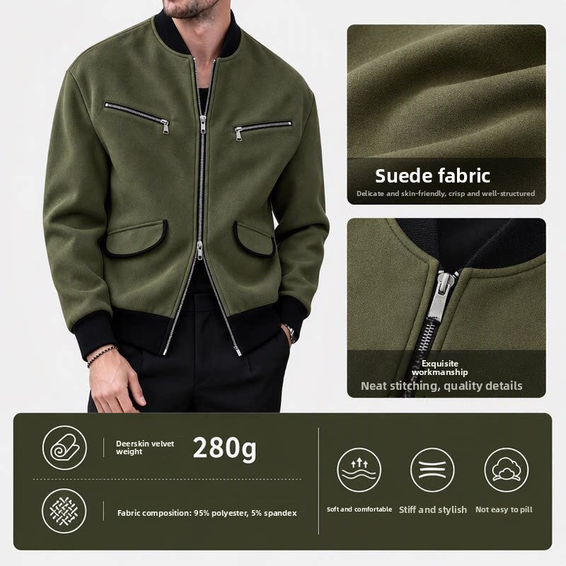 Men's Stand Collar Zipper Jacket Solid Color Casual Long Sleeve Outerwear teemdrop