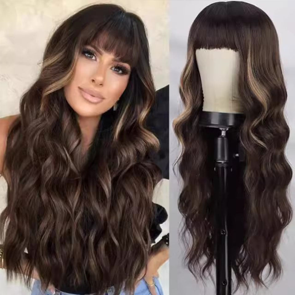 Women's Gradient Long Curly Synthetic Wig with Bangs Full Head Wig teemdrop