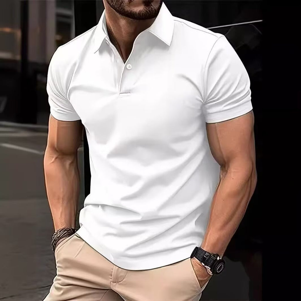 Men's Summer Short-Sleeve Slim-Fit Solid Polo Shirt teemdrop