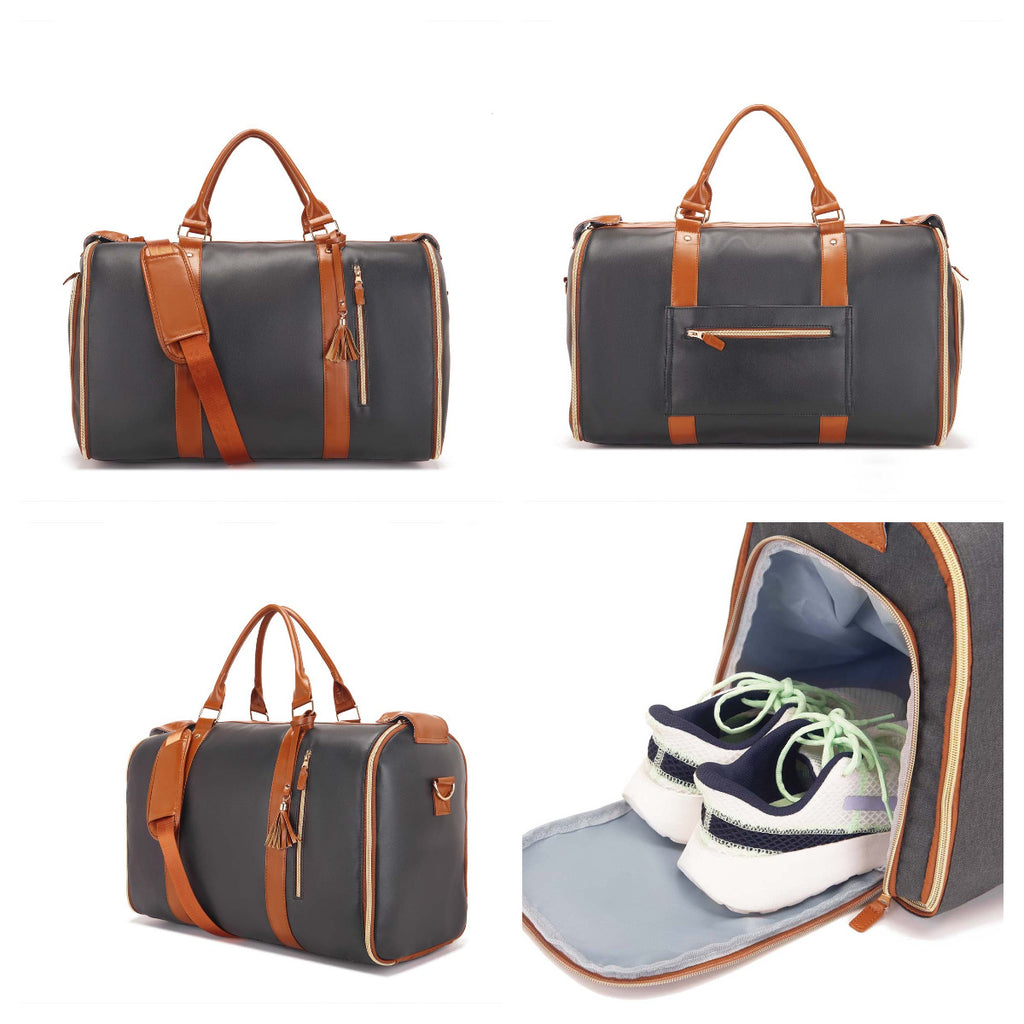 Large Capacity PU Leather Canvas Travel Duffel Bag