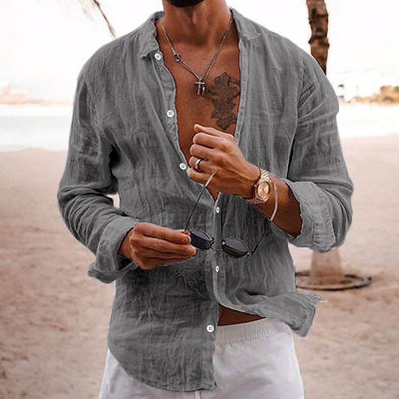 Cotton-linen long-sleeve shirt teemdrop