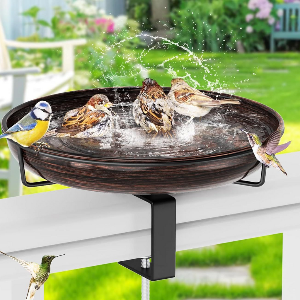Adjustable Metal Bird Feeder Bracket with Removable Bath Bowl for Balcony Garden