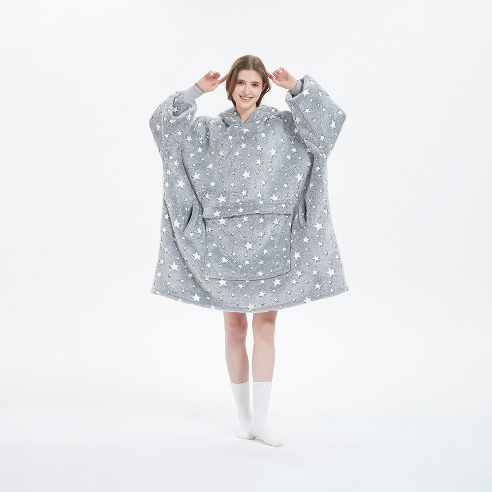 Oversized Flannel Hoodie Blanket with Pocket