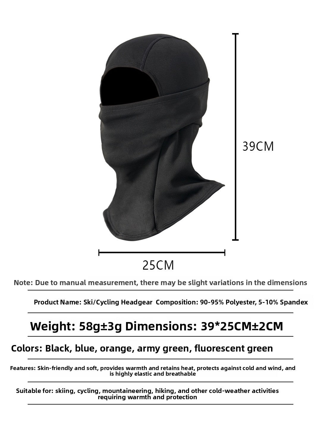 Thick-fabric insulated and windproof ski headgear for men