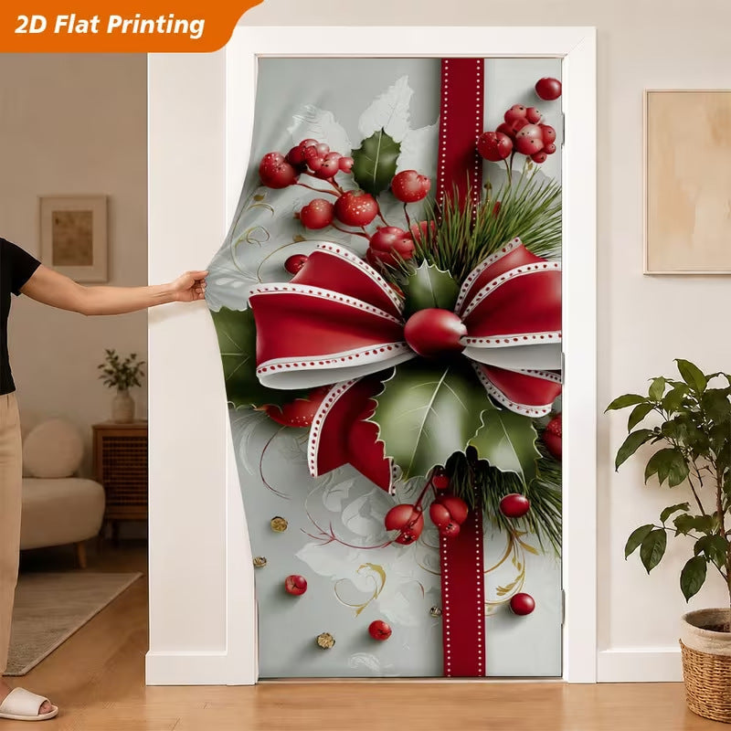 Milk Silk Christmas Door Banner Reindeer Santa Claus Design Festive Party Decoration Hanging Cloth for Home Living Room Bedroom teemdrop
