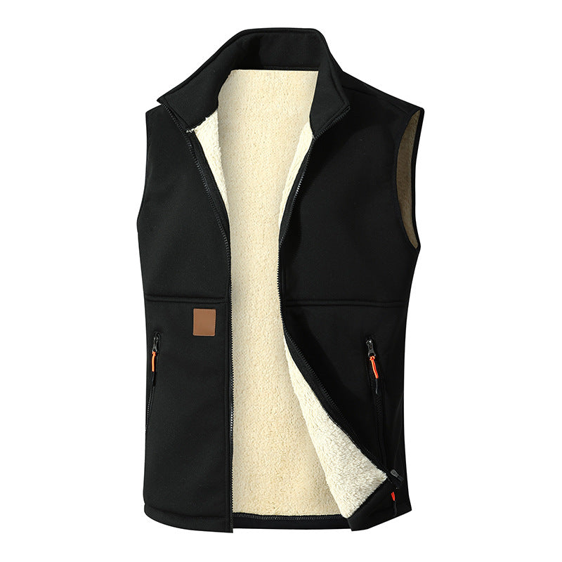 Men?s Lamb Wool Fleece Lined Stand Collar Sleeveless Vest