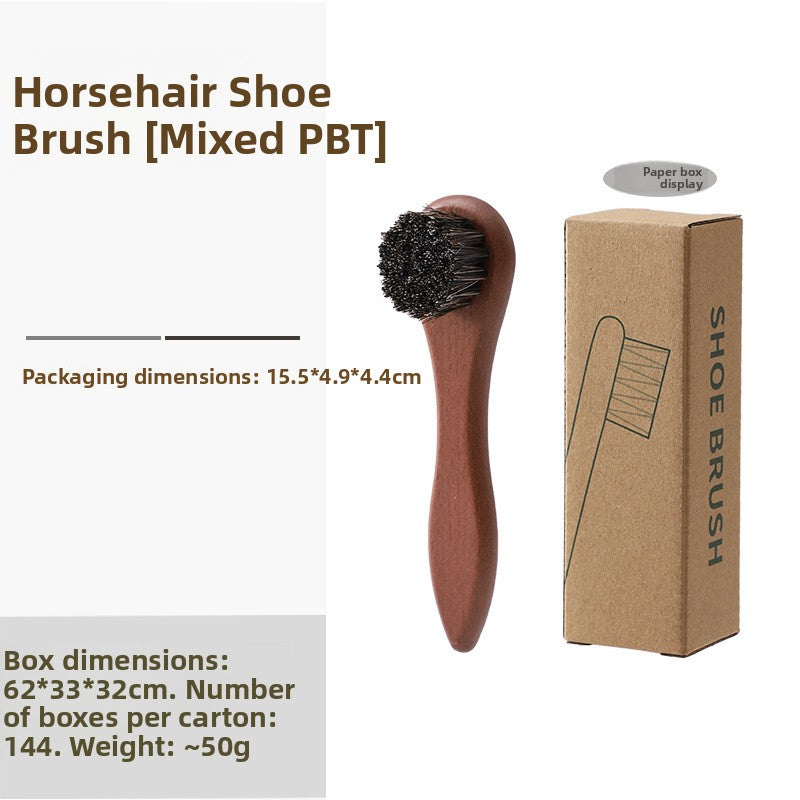 Natural Horsehair Wooden Handle Shoe Care Cleaning Polishing Brush Kit teemdrop