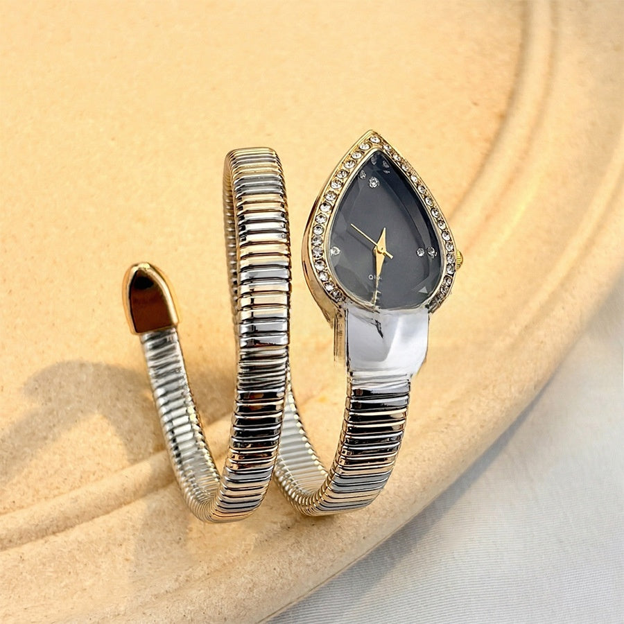 Women's Snake-Shaped Water Drop Dial Wrap-Around Bracelet Quartz Watch