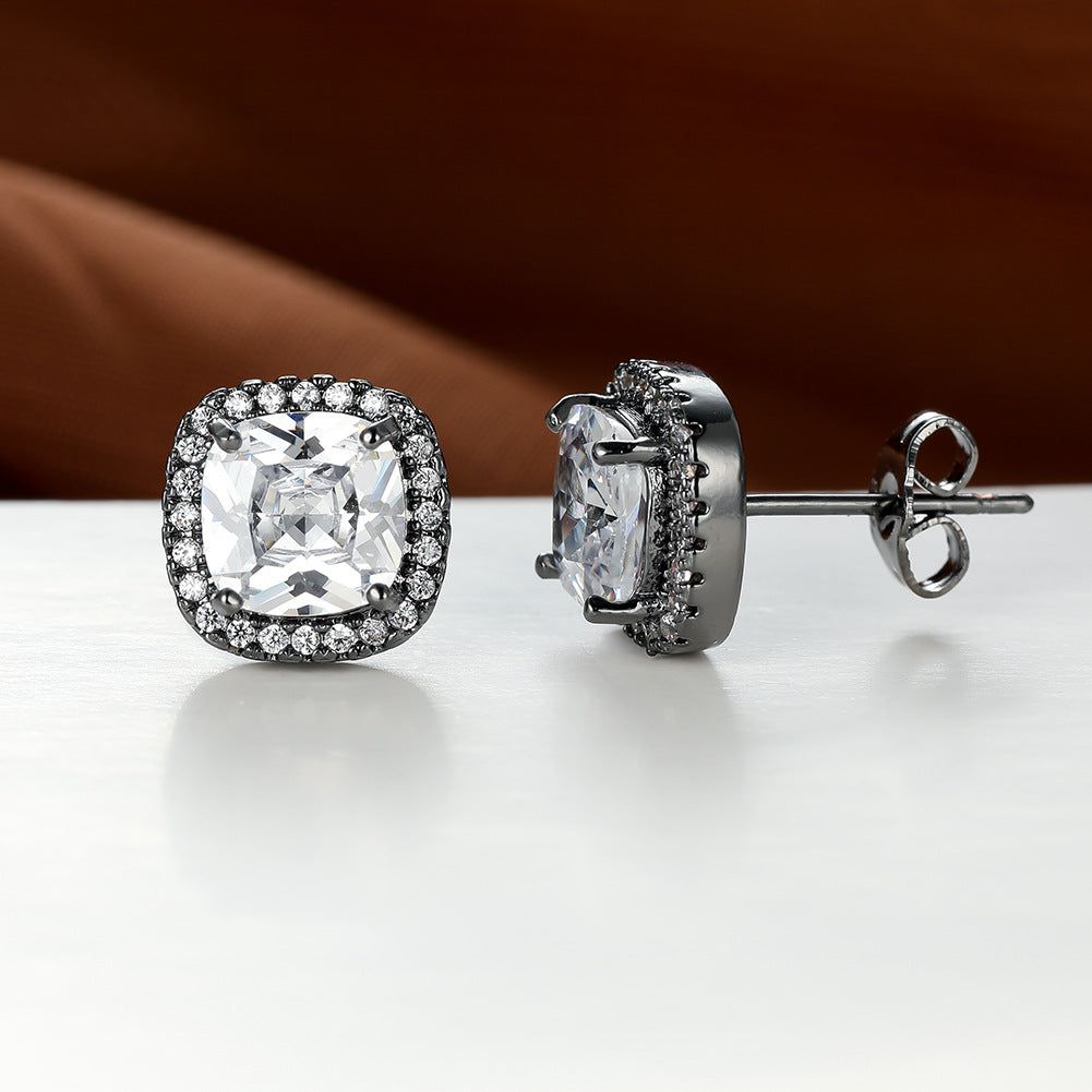 Geometric Full Diamond Zircon Earrings for Women Electroplated Copper Studs