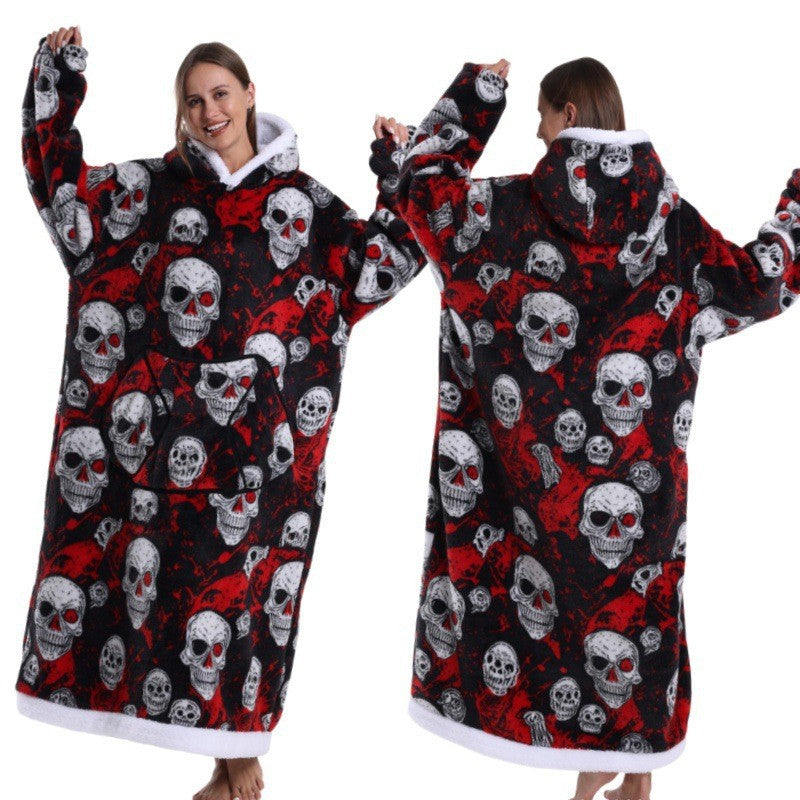 Women Men Winter Thickened Warm Hooded Blanket Pajamas teemdrop