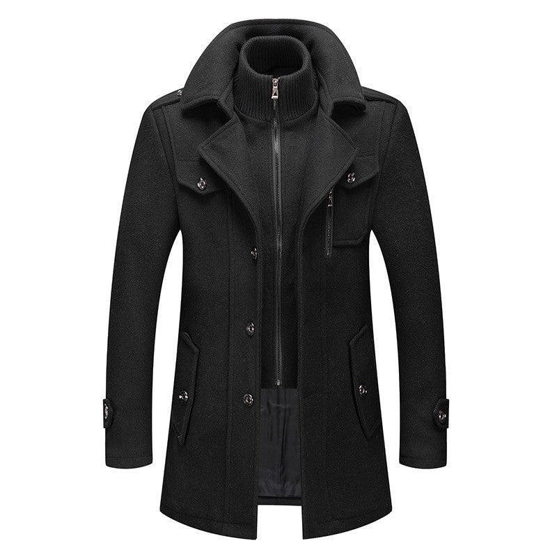 Men's Wool Blend Double Collar Single Breasted Solid Coat teemdrop
