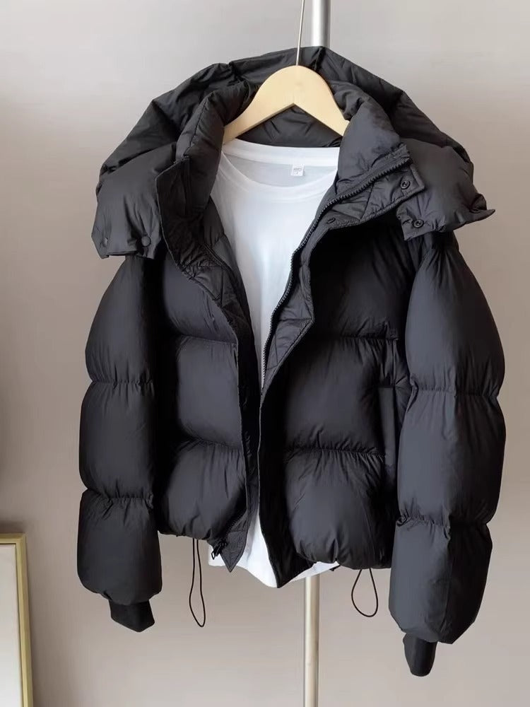Women's short thick hooded cotton coat teemdrop