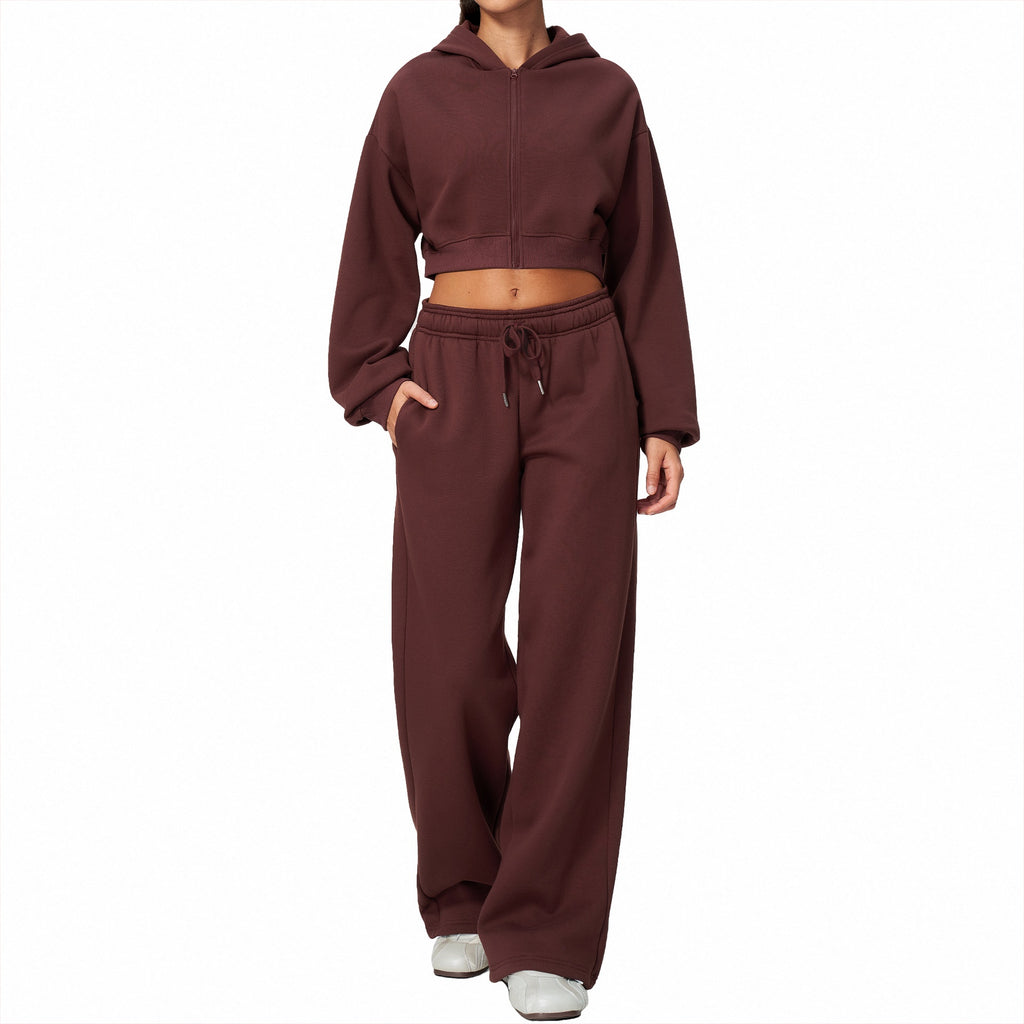 Women's Fleece Lined Zip Up Hoodie and Sweatpants Two Piece Set teemdrop