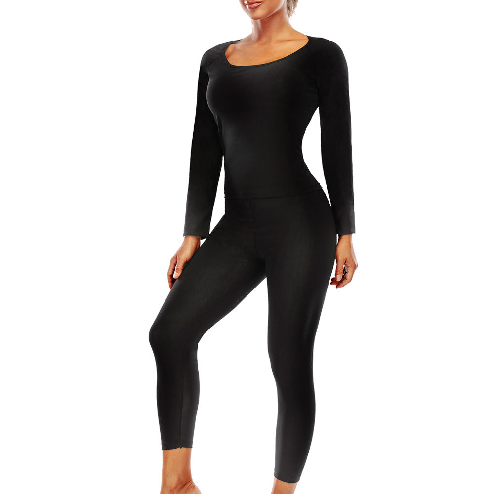 Women's Metallic Shapewear Sauna Suit Sports Training Long Sleeve Set teemdrop