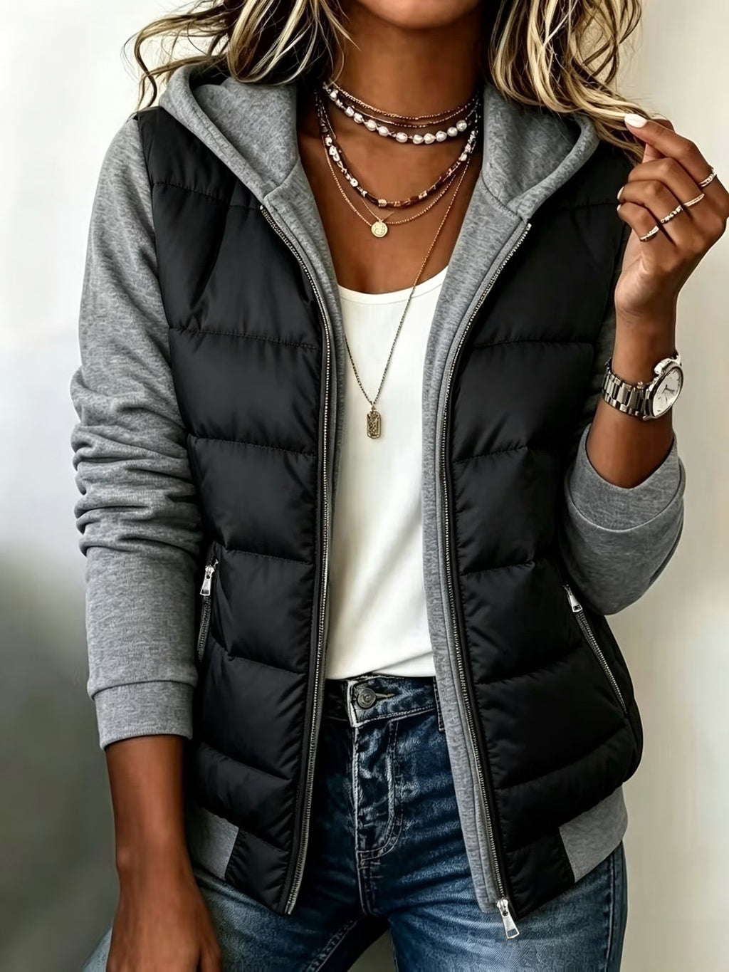 Women's Mid-Length Hooded Fleece-Lined Faux Shearling Coat teemdrop