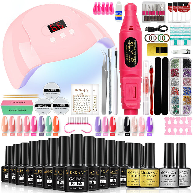 33 Color Nail Gel Art Set with Curing Lamp and Glue teemdrop