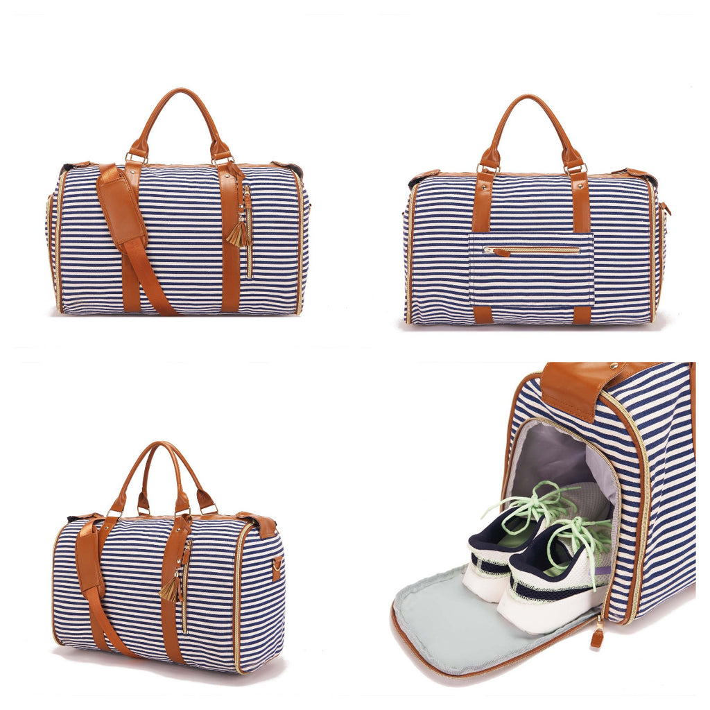 Large Capacity PU Leather Canvas Travel Duffel Bag