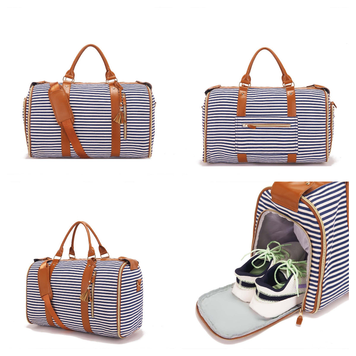 Large Capacity PU Leather Canvas Travel Duffel Bag