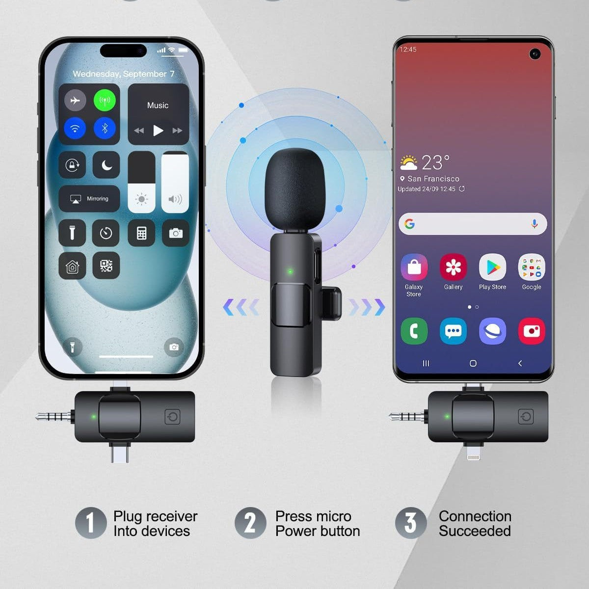 K15 3-in-1 Universal Wireless Lavalier Microphone with Noise Reduction for Live Streaming and Recording teemdrop
