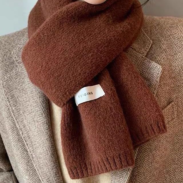 Unisex Solid Color Knitted Wool Scarf Winter Warm Neck Wrap