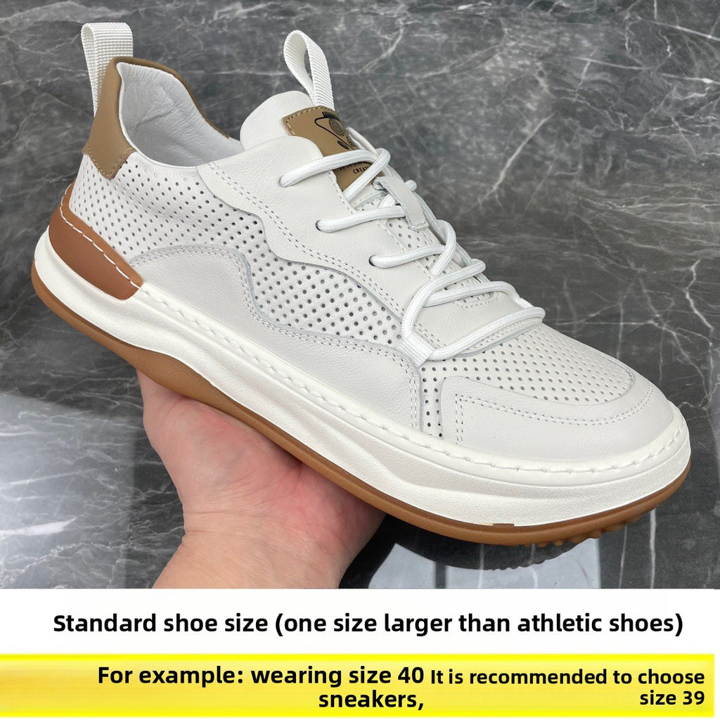 Men's Casual Genuine Cowhide Breathable Lace-Up Flat Board Shoes teemdrop