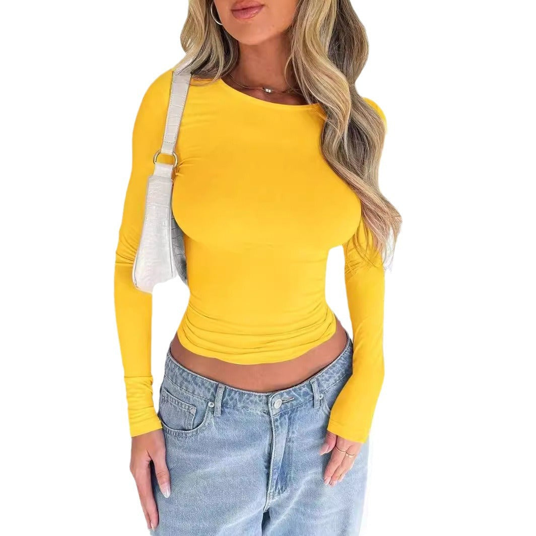 Women's Slim Fit Long Sleeve Solid Color Crewneck T-Shirt teemdrop