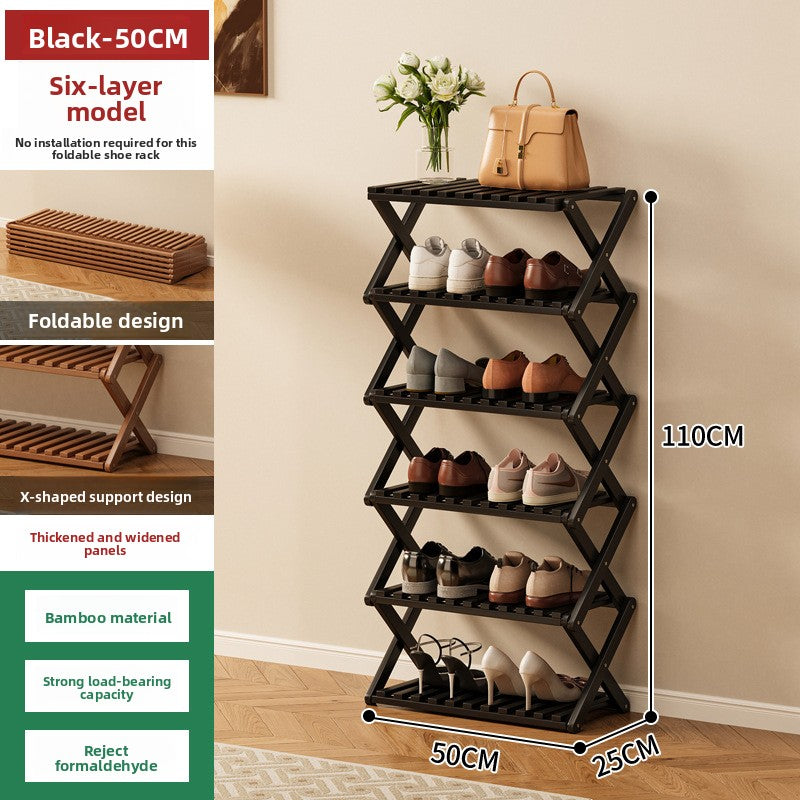 Foldable Bamboo Shoe Rack Freestanding No Assembly Multi-Tier Storage Organizer teemdrop