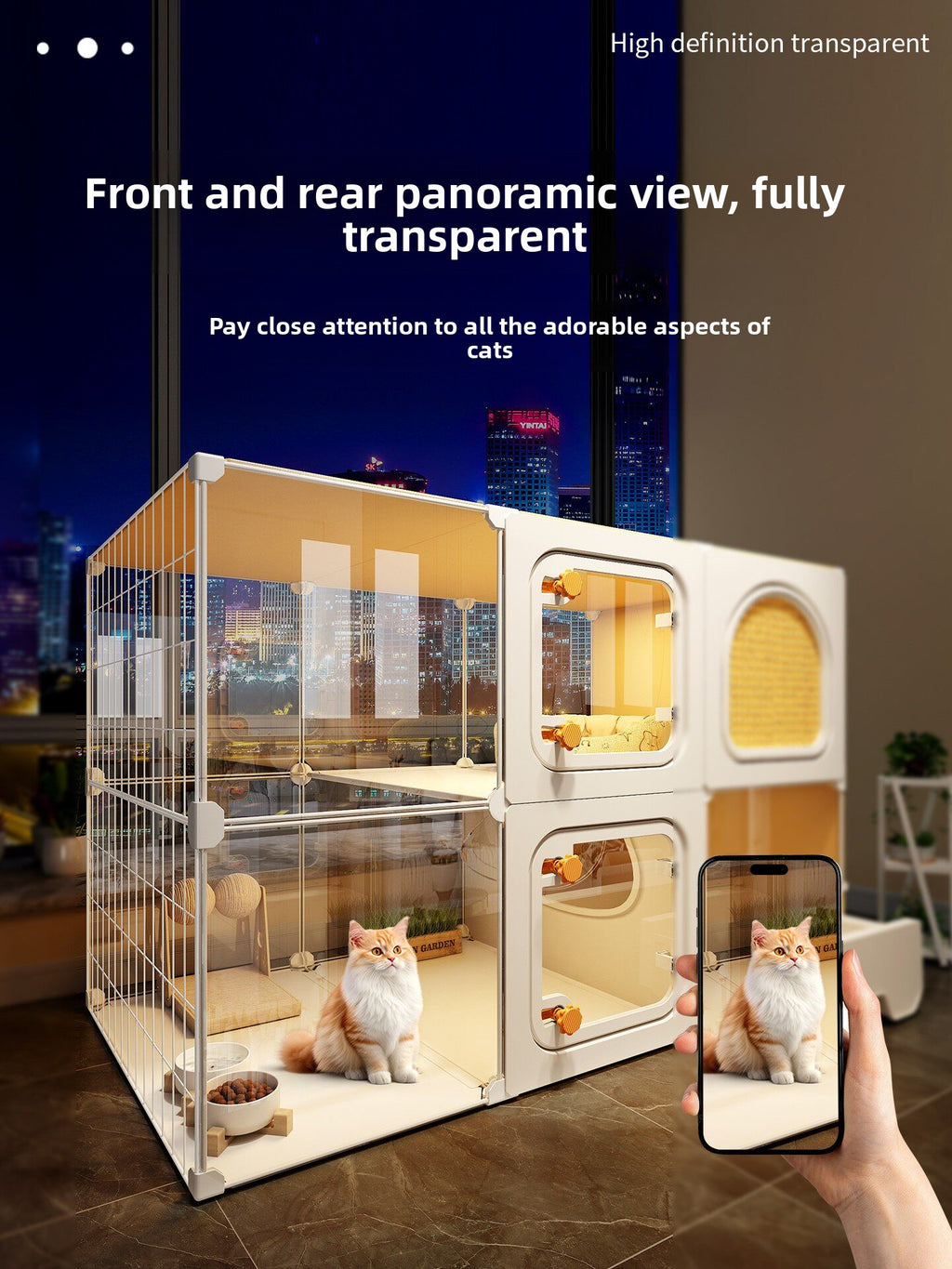 Panoramic Cat Cage Large Free Space Household Indoor