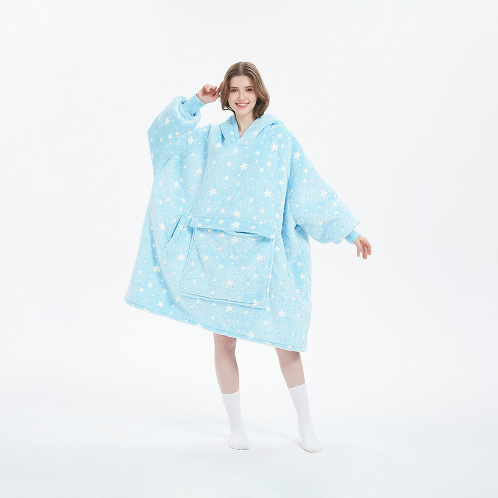 Oversized Flannel Hoodie Blanket with Pocket