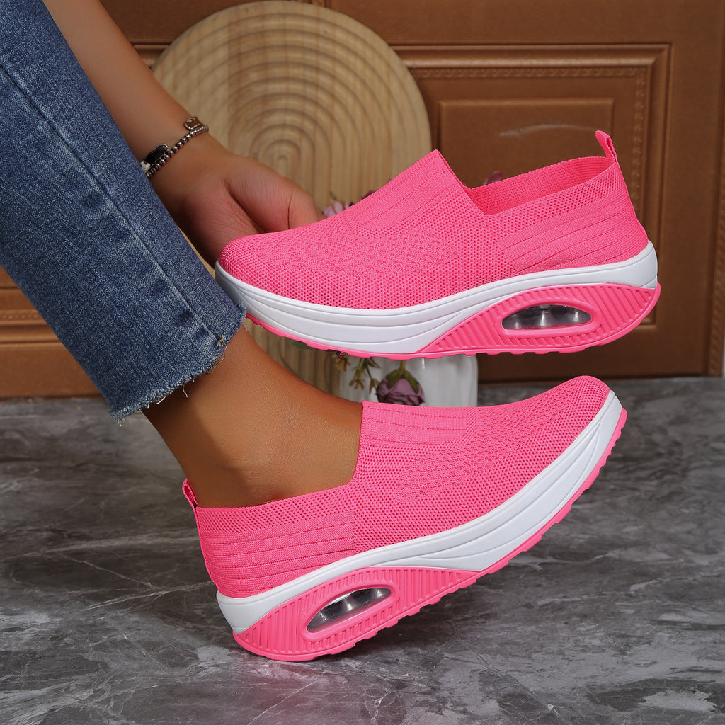 Women Breathable Fly-Knit Slip-On Rocking Shoes with Air Cushion