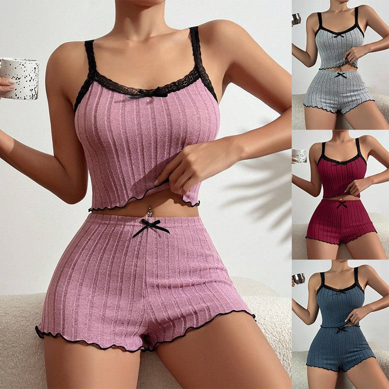 Women's Pajamas Camisole Shorts Lace Sexy Set teemdrop