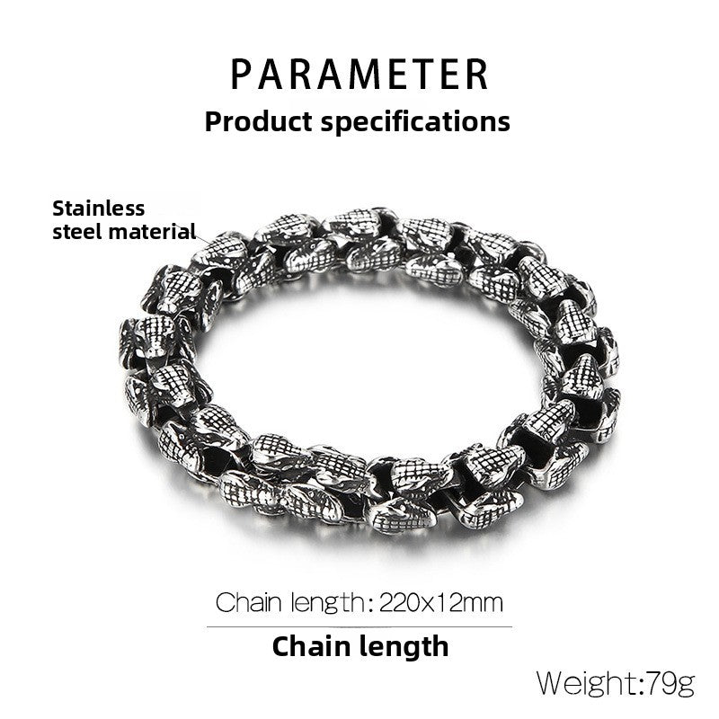 Men's Vintage Snake Head Titanium Steel Punk Bracelet