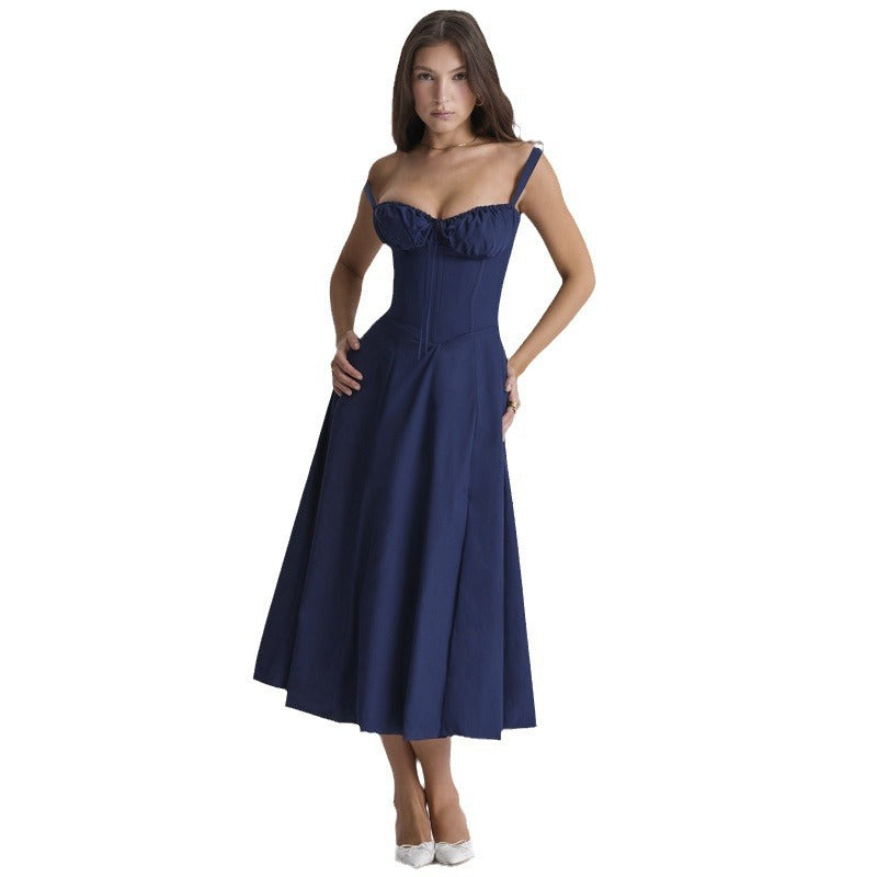 Women's Summer Sleeveless Solid Color Floral Sling Dress