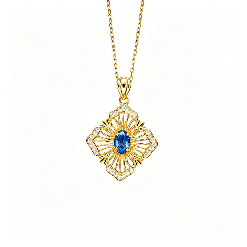S925 Sterling Silver Natural Birthstone Geometric Pendant Necklace
