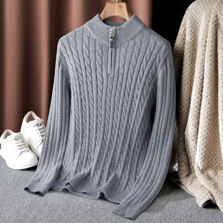 Men's Half-Zip Cable Knit Sweater Long Sleeve Pullover
