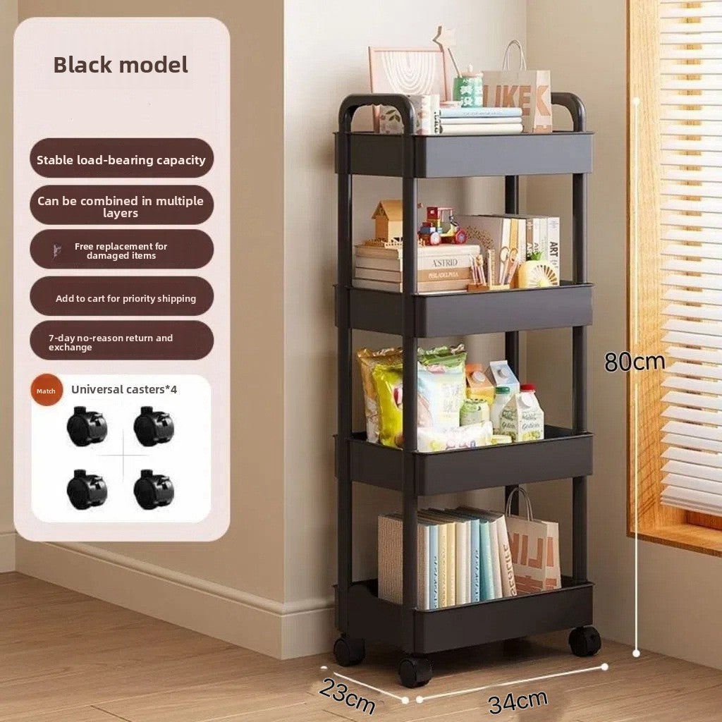 Foldable Multi-Layer Plastic Rolling Storage Cart with Wheels for Kitchen and Bathroom teemdrop