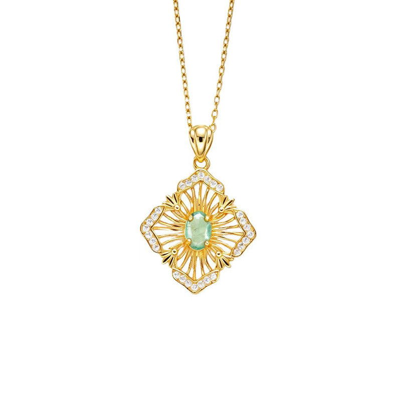 S925 Sterling Silver Natural Birthstone Geometric Pendant Necklace