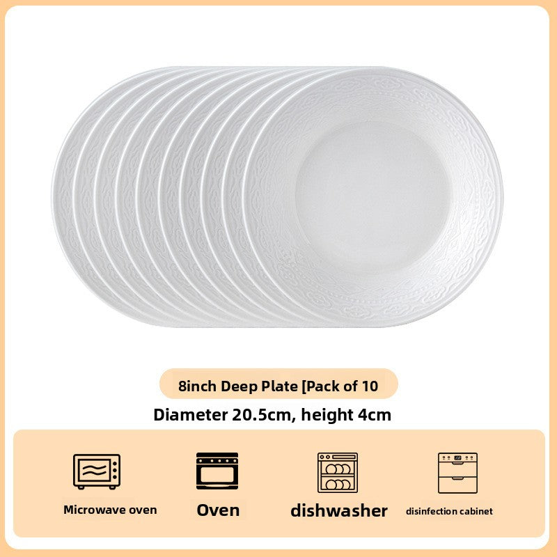 High Relief Porcelain Dinner Plate Bohemian Style Deep Round Serving Dish