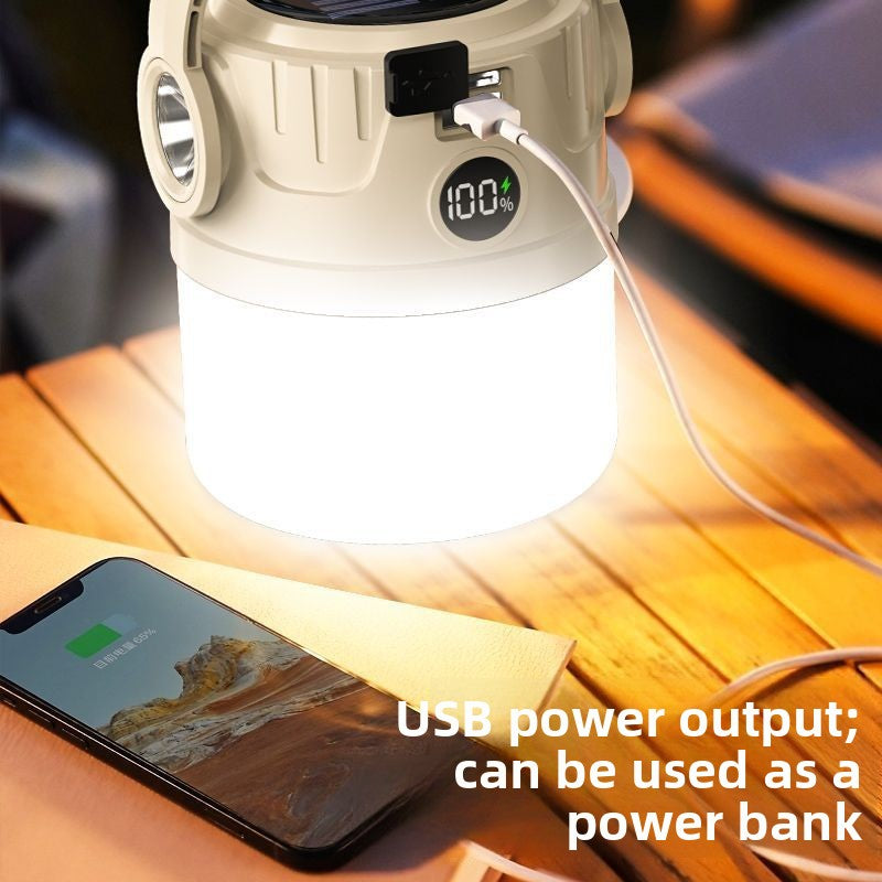 Rechargeable Solar LED Camping Lantern with Digital Display and Power Bank