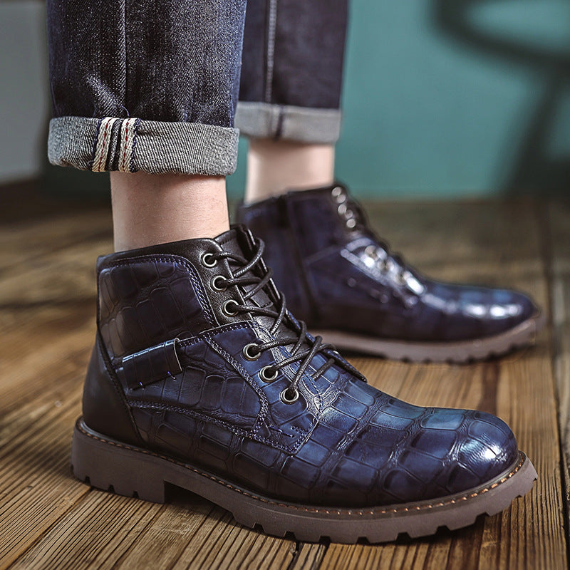Mens Martin Boots Retro Stone Pattern Short Boots