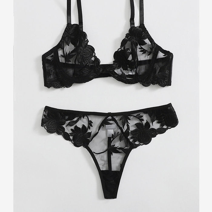 Women's Ultra-Thin Mesh Lace Underwire Lingerie Set teemdrop