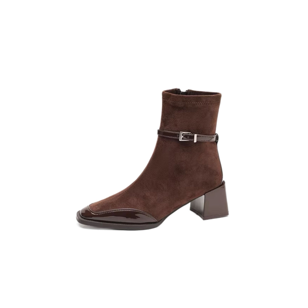 Women Pointed Toe Suede Chunky Heel Ankle Boots Side Zipper Chelsea Boots teemdrop