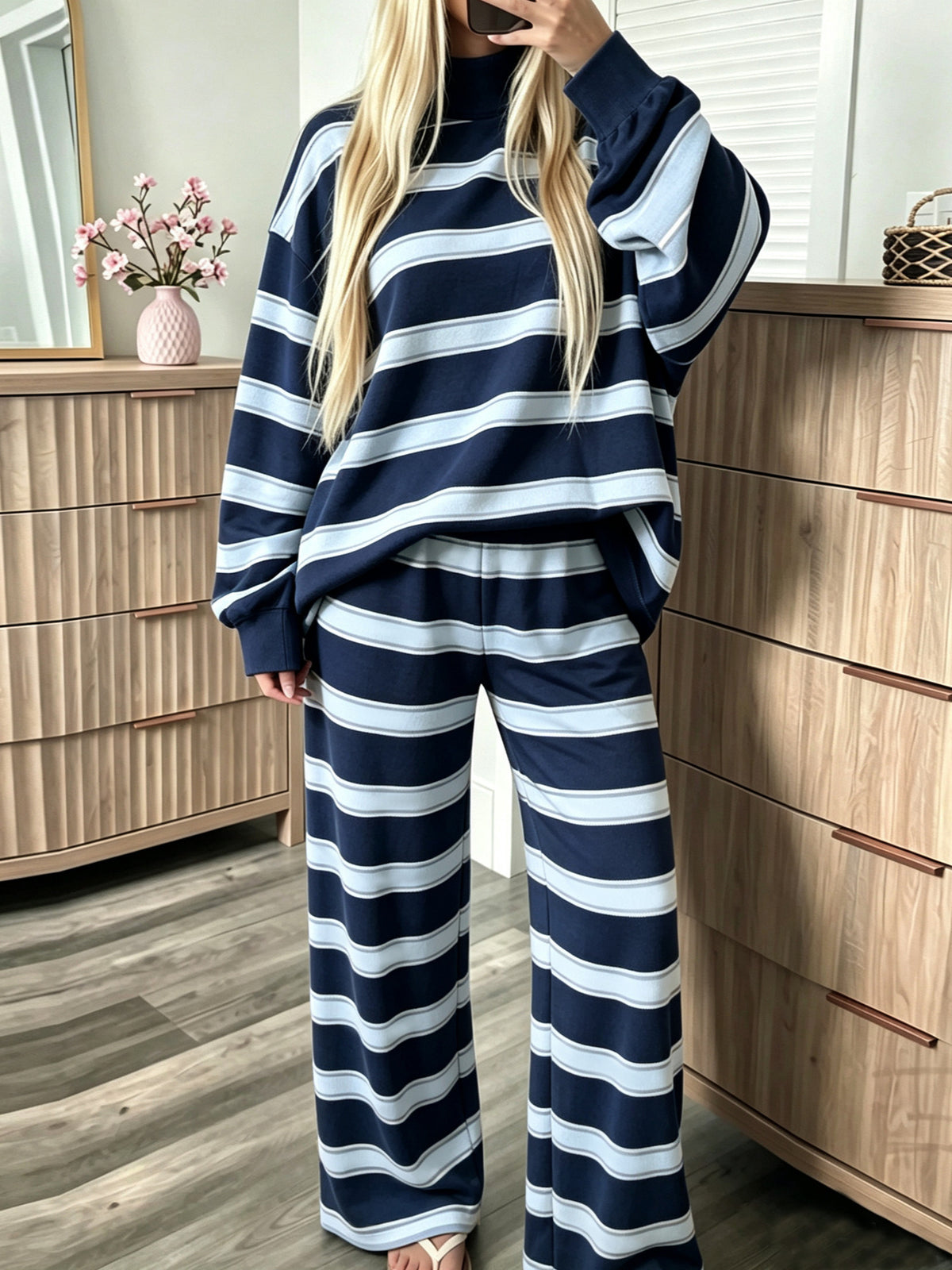 Striped fashion casual simple ladies suit teemdrop