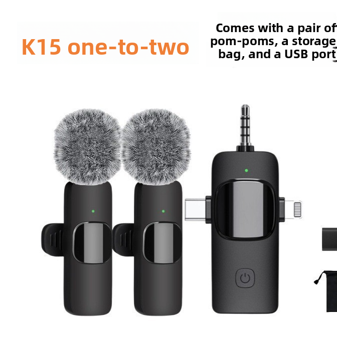 K15 3-in-1 Universal Wireless Lavalier Microphone with Noise Reduction for Live Streaming and Recording teemdrop