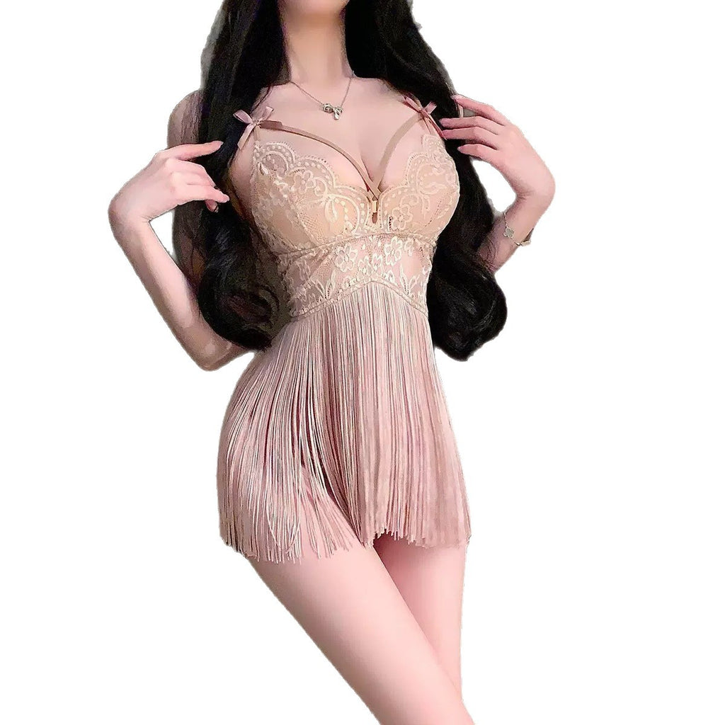 Hollow Out Tassel Lingerie Skirt teemdrop