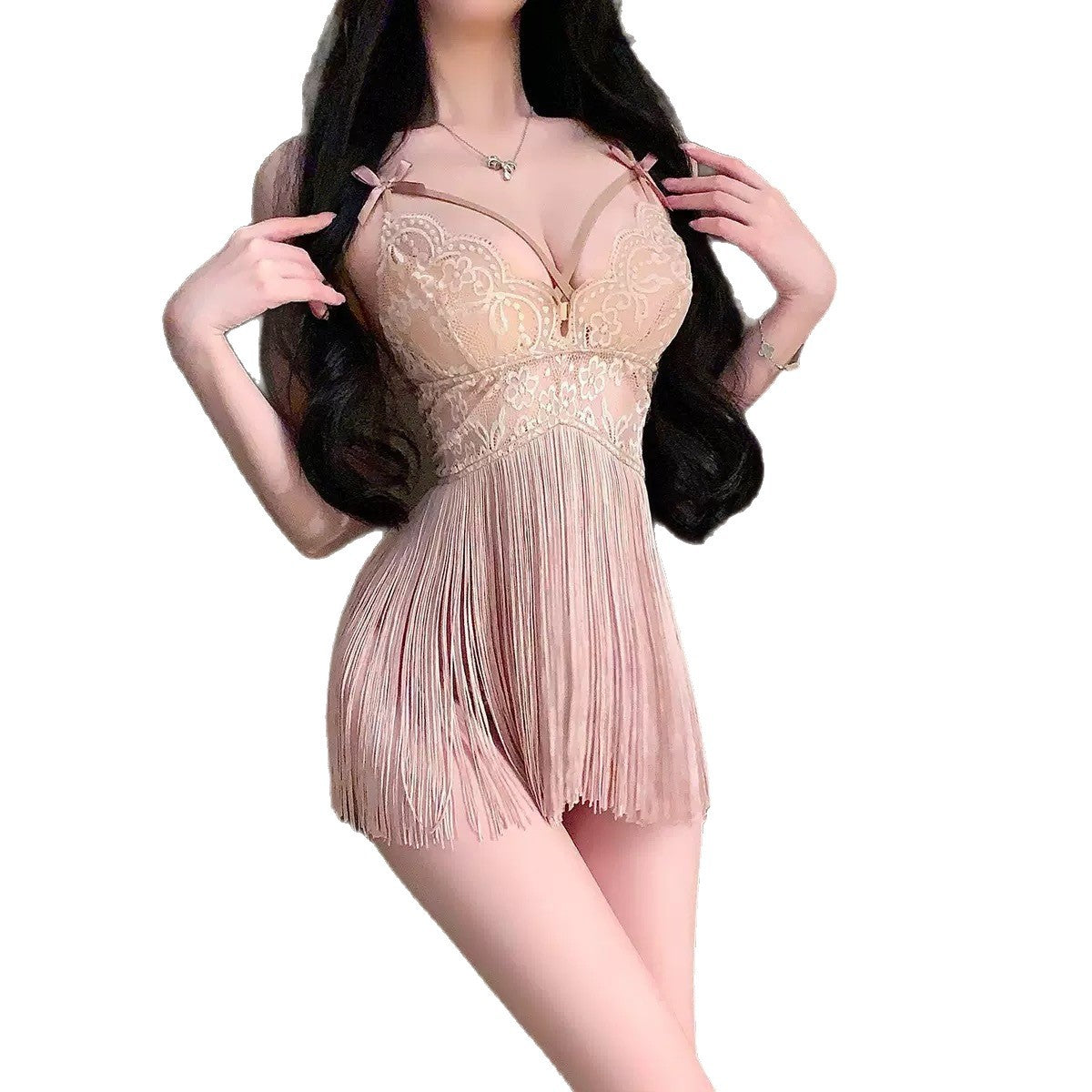 Hollow Out Tassel Lingerie Skirt teemdrop