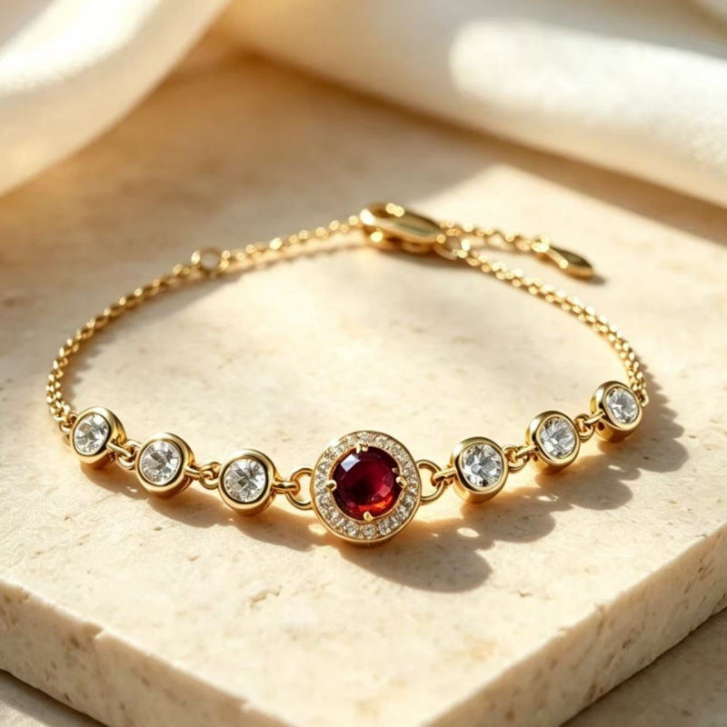 Women's S925 Silver Birthstone Bracelet with Natural Gemstones Gold Plated