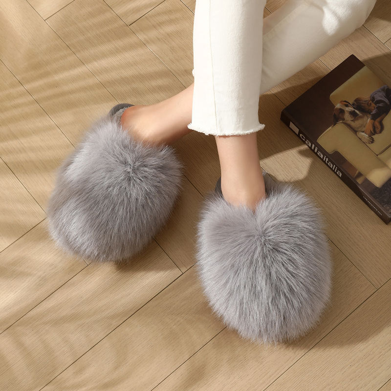 Women Fluffy Plush Slip-on Anti-Slip Home Slippers with Thick Warm Fur Lining teemdrop