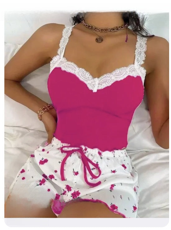 Women's Sexy Lace Camisole and Shorts Pajama Set teemdrop