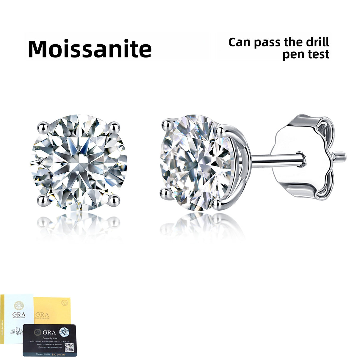 S925 Sterling Silver Moissanite Four-Prong Round Stud Earrings teemdrop